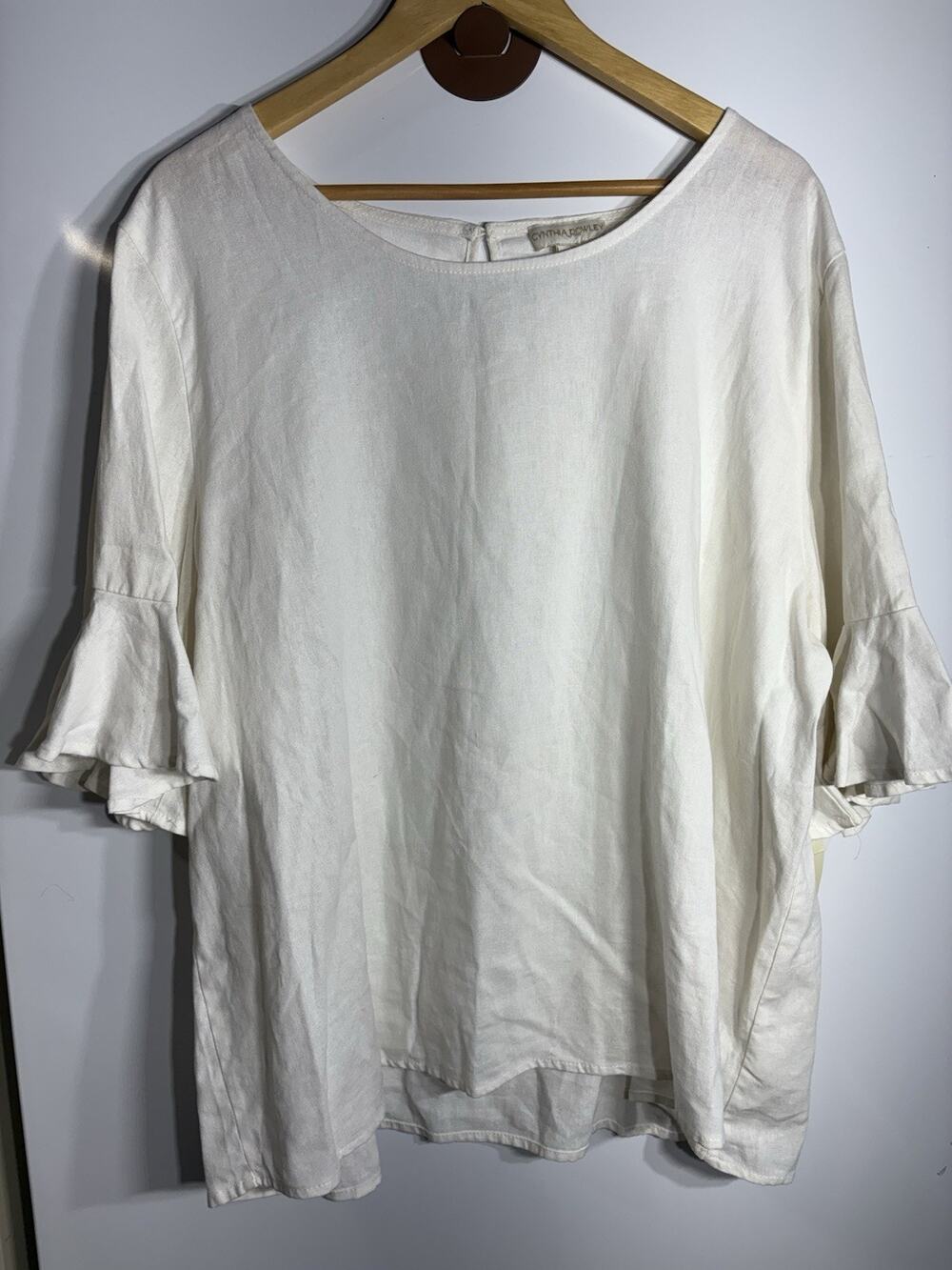 Cynthia Woman linen blouse ruffle flounce bell half sleeve beige size 2X
